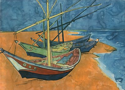 Żaglówki na plaży w Les Saintes-Maries, czerwiec 1888, 1947. autorstwa Vincent van Gogh