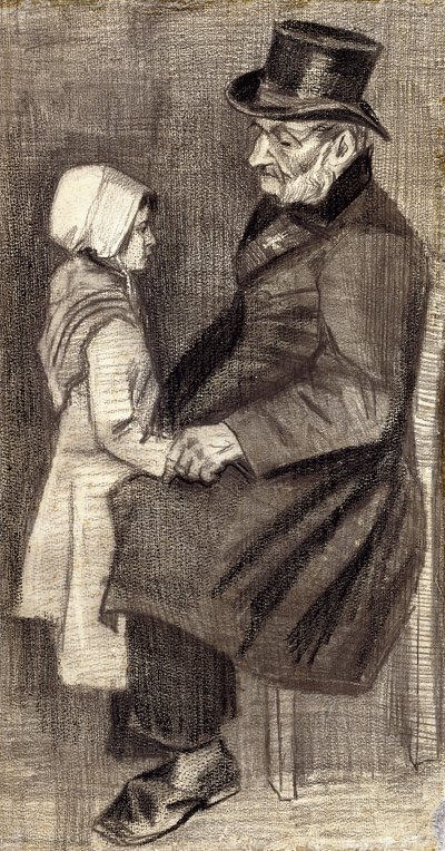 Siedzący mężczyzna z małą dziewczynką; Siedzący mężczyzna z dziewczyną, 1882 autorstwa Vincent van Gogh