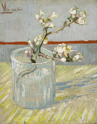 Gałązka kwitnącej migdałowca w szklance autorstwa Vincent van Gogh
