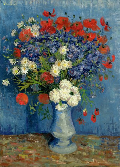 Martwa natura: wazon z chabrami i makami, 1887 autorstwa Vincent van Gogh