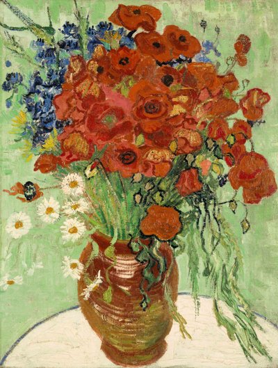 Martwa natura, wazon ze stokrotkami i makami, 1890 autorstwa Vincent van Gogh