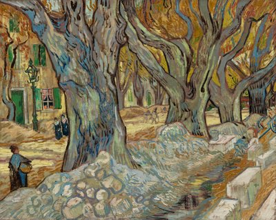 Naprawa dróg z dużymi platanami w Saint-Rémy, 1889. autorstwa Vincent van Gogh