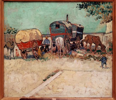 Przyczepy, obóz bohemy w okolicach Arles. Obraz Vincenta Van Gogha (1853-1890) autorstwa Vincent van Gogh