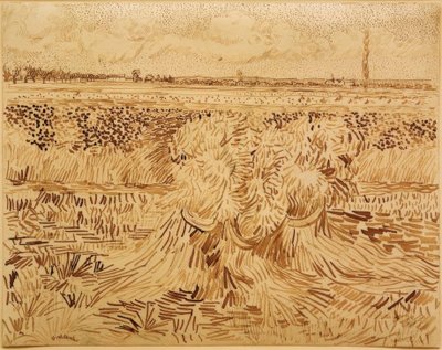 Pole pszenicy z wiązkami ziarna autorstwa Vincent van Gogh