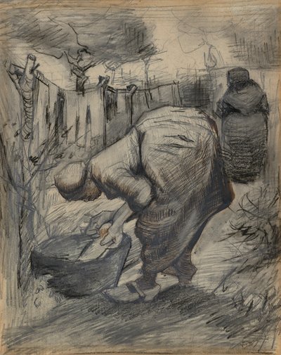 Kobieta przy wannie w ogrodzie autorstwa Vincent van Gogh