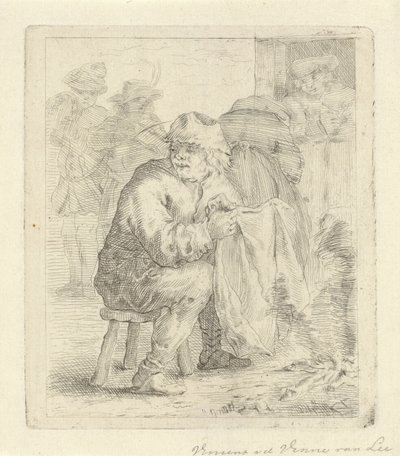 Mężczyzna na stołku przy ognisku autorstwa Vincent van der Vinne van Lee (signed by artist)
