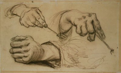 Studium, trzy ręce, dwa widły trzymające F 1161r JH 746 autorstwa Vincent van Gogh