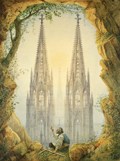Wizja ukończonych iglic katedry w Kolonii, 1861 r. autorstwa Vincenz Statz