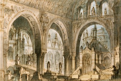 Scenografia: Francesco Bagnara do czwartej sceny Capuleti i Montecchi, opery Vincenzo Belliniego (1801-1835), wystawionej w teatrze La Fenice w Wenecji autorstwa Vincenzo Bellini