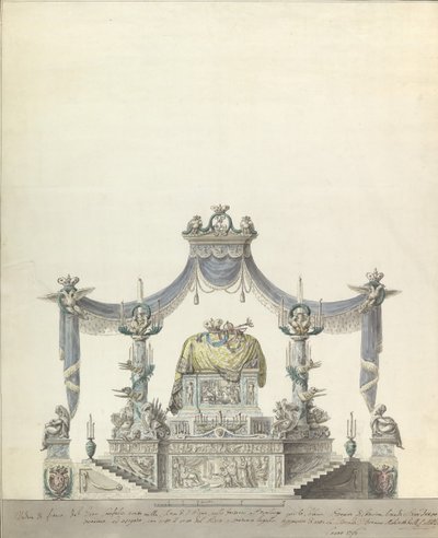 Katafalk cesarzowej Katarzyny Wielkiej Rosji Elewacja boczna., 1796. autorstwa Vincenzo Brenna