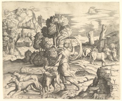 Diana Łowczyni w krajobrazie, ca. 1530-42. autorstwa Vincenzo Caccianemici
