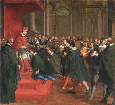 Mediolan, kościół San Francesco da Paola, Fratelli Campi, kardynał Federico organizuje grupę mistrzów doktryny chrześcijańskiej autorstwa Vincenzo and Campi Antonio Campi