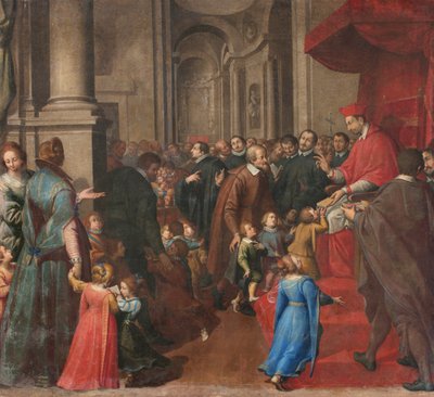 Mediolan, kościół San Francesco da Paola, Fratelli Campi, San Carlo ustanawia szkołę doktryny chrześcijańskiej autorstwa Vincenzo and Campi Antonio Campi