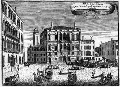 Wenecja Włochy: Palazzo Balbi zaprojektował architekt Andrea Palladio w „”Singularity of Venice”” autorstwa Vincenzo Coronelli (1650-1718). autorstwa Vincenzo Maria Coronelli