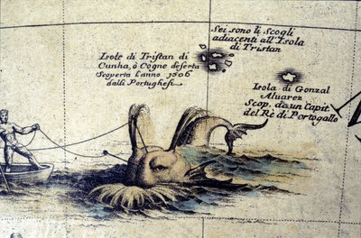 Połowy wielorybów na południowym Atlantyku na podstawie globusu Coronellego. XVII w. autorstwa Vincenzo Maria Coronelli