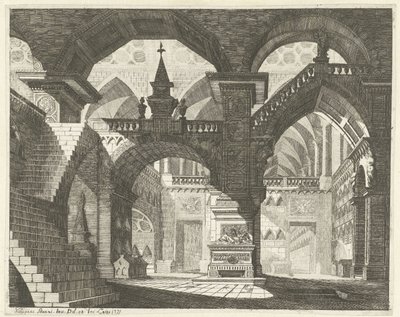Kerkinterieur Caprici Scen Teatralnych (tytuł serii) autorstwa Vincenzo Mazzi