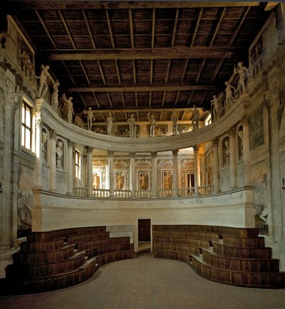 Architektura renesansowa: widok na Teatr Olimpijski (teatro olimpico) zaprojektowany przez architekta Vincenzo Scamozzi (1552-1616) 1588-1590 Sabbioneta, Włochy autorstwa Vincenzo Scamozzi
