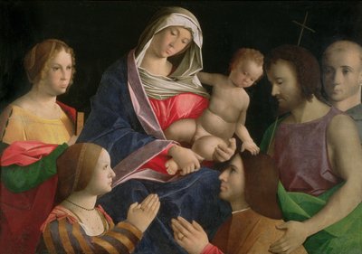 Madonna z Dzieciątkiem ze św. Janem Chrzcicielem, Dwoma Świętymi i Darczyńcami autorstwa Vincenzo di Biagio (follower of) Catena