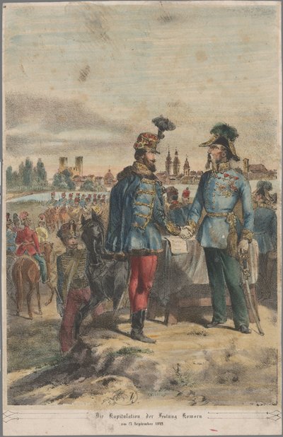 Generał György Klapka poddający twierdzę Komárom feldmarszałkowi Jacobowi Juliusowi von Haynau 2 października 1849 r. autorstwa Vinzenz Katzler
