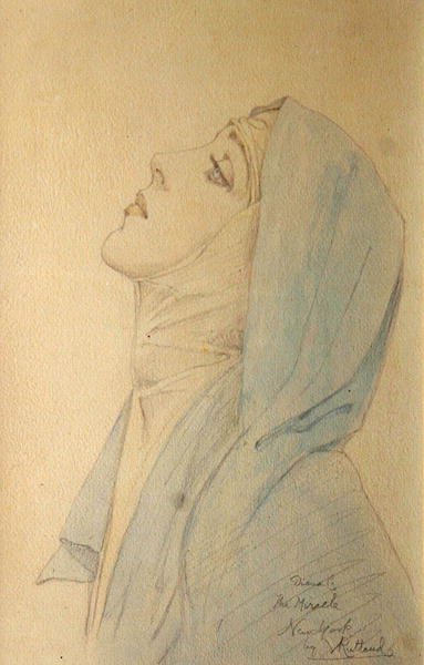Diana Cooper z profilu i Madonna w „Cudzie” Maxa Reinhardta, Nowy Jork, ok. 1923 (ołówek i akwarela) autorstwa Violet Duchess of Rutland