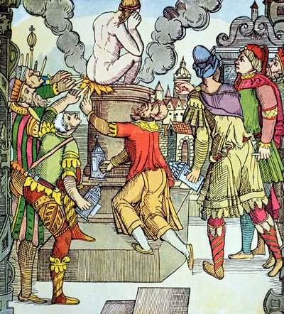 Zemsta Wergiliusza , drzeworyt z XVI wieku autorstwa Virgila Solisa (drzeworyt) autorstwa Virgilius the elder Solis