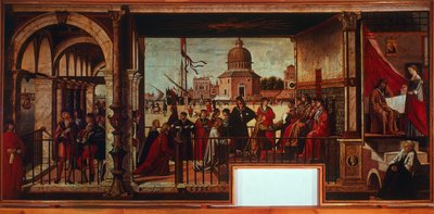 Przybycie ambasadorów Anglii na Dwór Bretanii (obraz) autorstwa Vittore Carpaccio