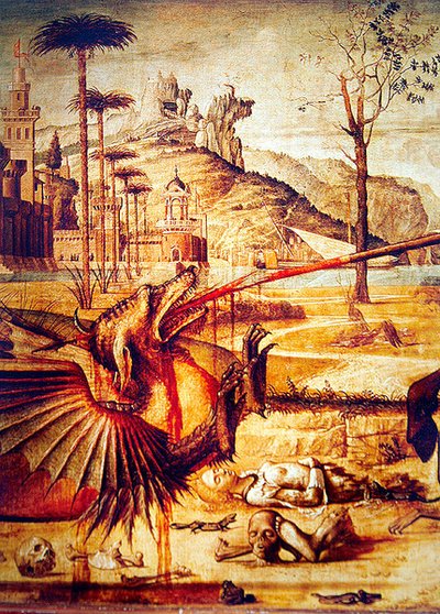 Fragment św. Jerzego zabijającego smoka, ok. 1502-07 autorstwa Vittore Carpaccio