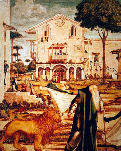 Fragment św. Hieronima poskromionego lwa, ok. 1501-09 (szczegóły z 60932) autorstwa Vittore Carpaccio