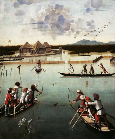 Polowanie na lagunie, ok. 1490-5 (olej na panelu) autorstwa Vittore Carpaccio