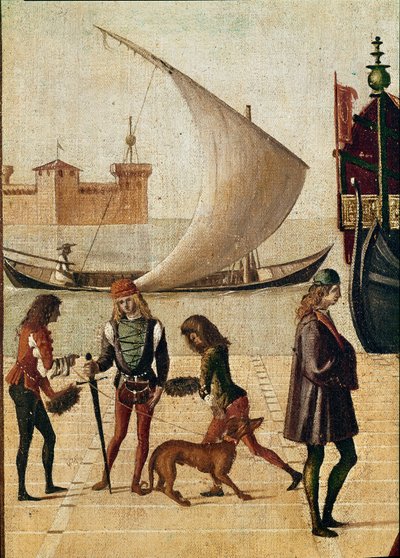 Legenda o św. Urszuli: szczegółowy przyjazd Ambasadorów (ze złotej legendy Jacopo da Varagine) (temperaa na płótnie autorstwa Vittore Carpaccio