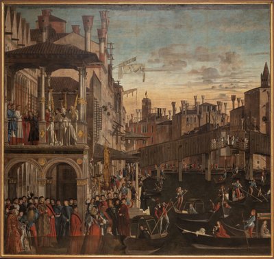 Cud Świętego Krzyża przy Ponte di Rialto, ok. godz. 1496. autorstwa Vittore Carpaccio