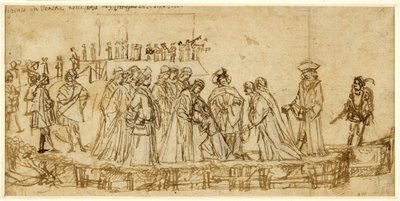 Angielski książę Conan żegnający się z ojcem (pióro i atrament na kredzie na papierze) autorstwa Vittore Carpaccio