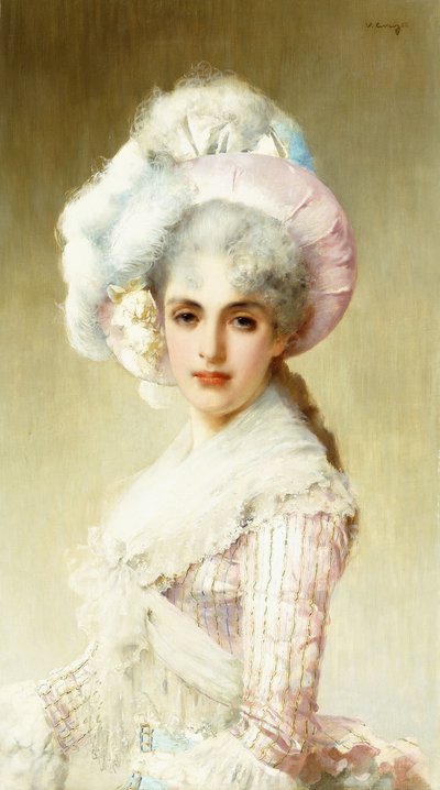 Elegancka dama w kolorze różowym autorstwa Vittorio Matteo Corcos