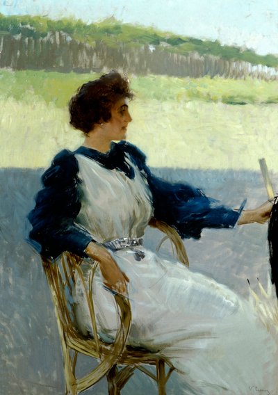 Portret damy w plenerze, Vittorio Matteo Corcos (1859-1933), olej na płótnie, 92x64 cm, ok. 1910 r. autorstwa Vittorio Matteo Corcos