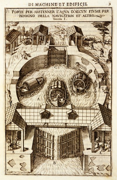 Maszyna hydrauliczna do śluzy kanałowej lub rzecznej, 1607 autorstwa Vittorio Zonca