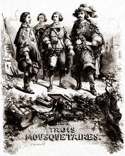 Strona tytułowa z "Trzech muszkieterów" autorstwa Vivant (after) Beauce