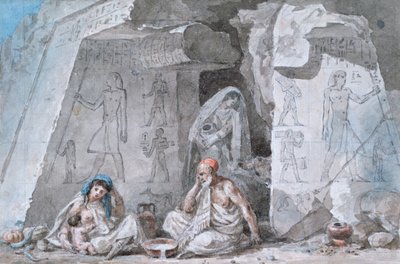 Rodzina egipska przed starożytnym grobowcem, XIX w. autorstwa Vivant Denon