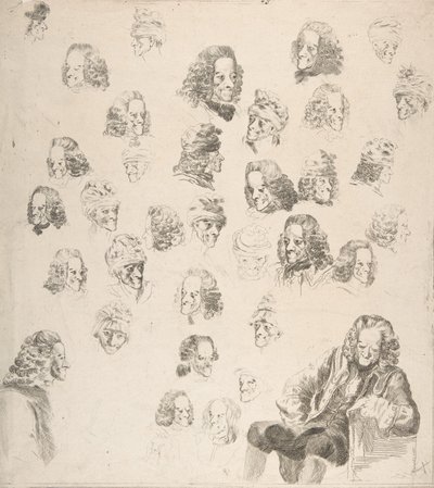 Szkice Woltera w wieku osiemdziesięciu jeden lat, 1775. autorstwa Vivant Denon