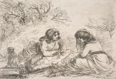 Dwie kobiety w krajobrazie, XVIII-pocz. XIX w., XVIII-pocz. XIX w. autorstwa Vivant Denon