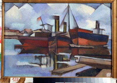 Łodzie parowe - Malarstwo Władimira Dawidowicza Baranov Rossine (Baranov-Rossine) (Wladimir Daniel Baranoff Rossine (Baranoff-Rossine) (1888-1944) - Olej na płótnie, 35,5 x 51,5 cm autorstwa Vladimir Davidovich Baranov Rossine