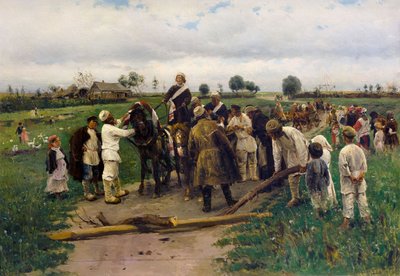 Zapłata okupu za pannę młodą. Obraz Władimira Makowskiego - Płacenie okupu za pannę młodą - Władimira Jegorowicza Makowskiego (1846-1920). olej na płótnie autorstwa Vladimir Egorovic Makovsky