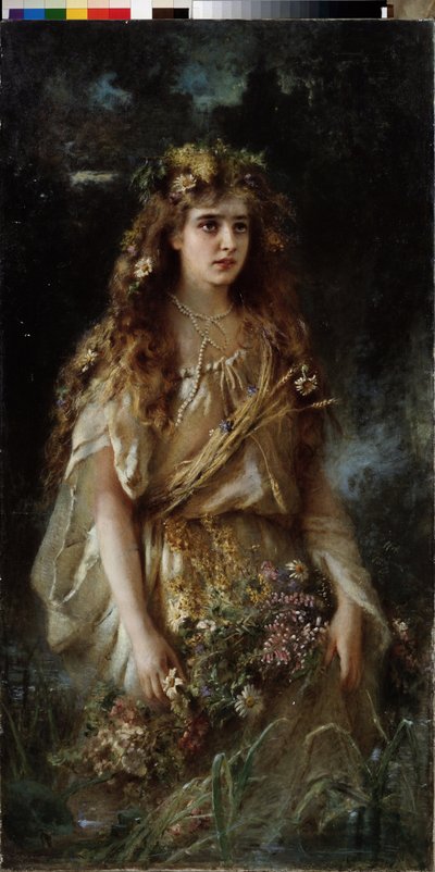 Ofelia (Ofelia). Peinture de Vladimir Yegorovich Makovski (Makovsky, Makovskij) (1846-1920), huile sur toile autorstwa Vladimir Egorovic Makovsky