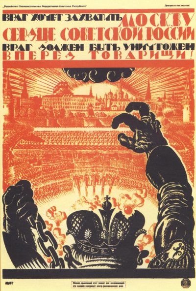 Wróg chce zająć Moskwę... Plakat, 1919 autorstwa Vladimir Ivanovich Fidman