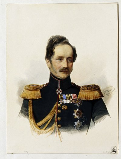 Portret księcia Aleksieja Fiodorowicza Orłowa (1787-1862) (Portret księcia A. F. Orłowa). Rosyjski żołnierz i dyplomata. Praca Władimira Iwanowicza Hau (Gau) (1816-1895), akwarela na papierze autorstwa Vladimir Ivanovich Hau