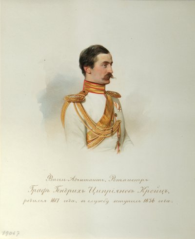 Portret hrabiego Heinricha Cyprianovicha von Kreutz (Z albumu cesarskiej gwardii konnej) - Hau (Gau), Władimir Iwanowicz (1816-1895) - 1846-1849 - Akwarela na papierze - Instytut Literatury Rosyjskiej IRLI (Dom Puszkina), Petersburg autorstwa Vladimir Ivanovich Hau
