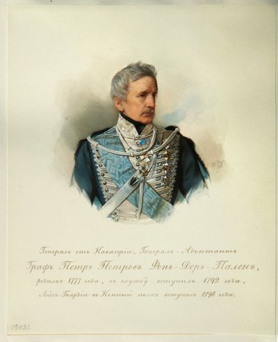 Portret generała hrabiego Piotra Pietrowicza von der Pahlena (1777-1864) (z albumu cesarskiej gwardii konnej) - Hau (Gau), Władimir Iwanowicz (1816-1895) - 1846-1849 - Akwarela na papierze - Instytut Literatury Rosyjskiej IRLI (Dom Puszkina), St Pete autorstwa Vladimir Ivanovich Hau