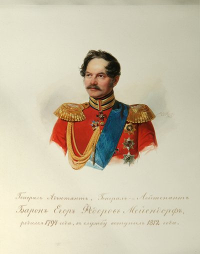 Portret generała Jegora Fiodorowicza Meiendorfa (1794-1879) (Z albumu cesarskiej gwardii konnej) - Hau (Gau), Władimir Iwanowicz (1816-1895) - 1846-1849 - Akwarela na papierze - Instytut Literatury Rosyjskiej IRLI (Puszkin) -Dom), Sankt Petersburg autorstwa Vladimir Ivanovich Hau
