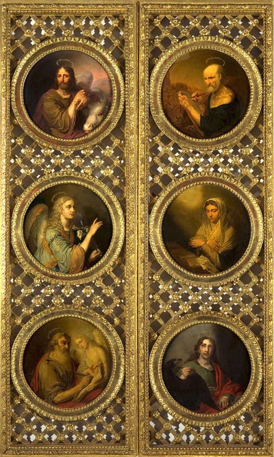Drzwi Królewskie z Chrystusem, Dziewicą, Archaniołem Gabrielem i Czterema Ewangelistami, 1804-09 (olej na tekturze prasowanej) autorstwa Vladimir Lukich Borovikovsky