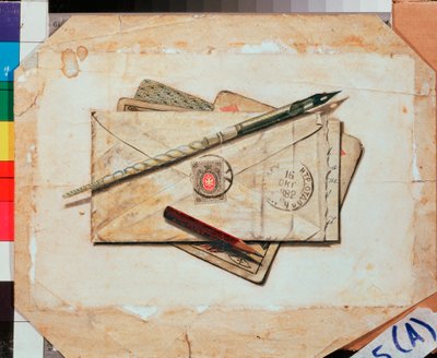 List i karty do gry. Martwa natura. Praca Władimira Pawłowicza Sokołowa (1860-1913), akwarela na papierze. Sztuka rosyjska autorstwa Vladimir Pavlovich Sokolov