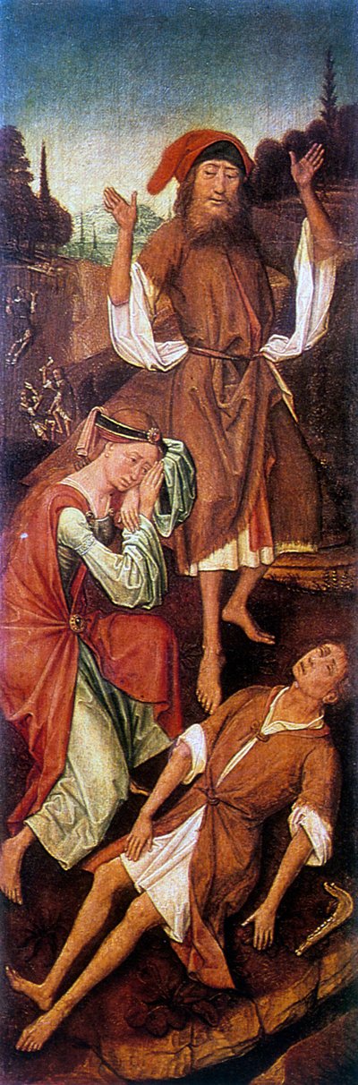 Adam i Ewa płaczą nad ciałem Able, c1440-1495. autorstwa Vrancke van der Stockt
